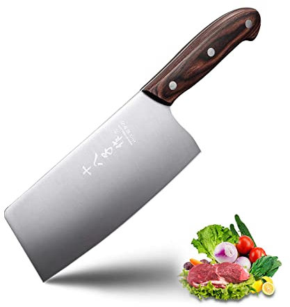 SHI BA ZI ZUO Coltello da chef cinese Coltello per verdure da 6,7 pollici Kinfe per affettatrice in acciaio inossidabile con manico ergonomico in legno di Pakka (Argento)