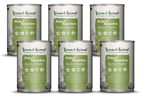 Venandi Cibo Umido Premium per Gatti Pollo & Coniglio 6 x 400g (confezione da 6), senza cereali con carne extra