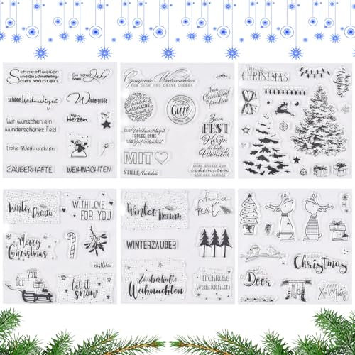 FGen Weihnachtsstempel, 6 Blätter Clear Stamp Weihnachten, Frohe Weihnachten Stempel, Silikonstempel Winter, Clear Stempel Set für DIY Bullet Journal Scrapbooking Fotoalbum (Weihnachtsbaum)