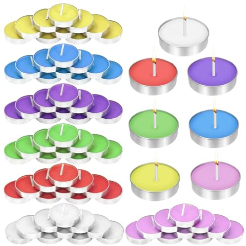 Rustark Lot de 70 mini bougies chauffe-plat colorées sans parfum - Longue durée - Sans gouttes - Paraffine - Bougies à thé pour cire - Sceau de cire - Sceau de lettre - Pour fête, anniversaire