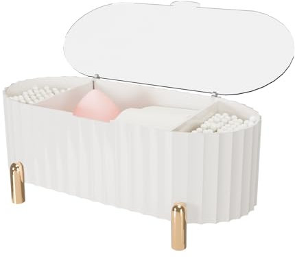 Txmyxgs Make Up Organiser Storage,Plastic Cotton Pad Holder With Lid,3 Compartments Cotton Pad Storage,Makeup Pads Container for Cotton Pads,Cotton Buds,Swab, Transparent Cover (1)