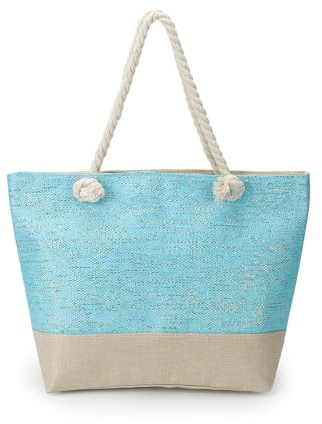 AFKOMST Canvas Shoulder Bag for Women Waterproof Beach Bag Striped Tote bag with Top Zip Closure | Waterproof