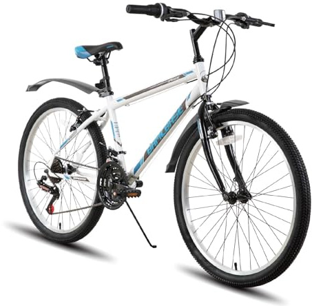 Hiland 26 Zoll Mountainbike für Männer Frauen, 21 Gänge High-Carbon Stahlrahmen, MTB-Fahrrad für Erwachsene Weiß