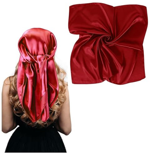 WeddHuis Einfarbiger Kopftuch Seidentuch Halstuch für Damen Einfaches Satin Bandana Schlaf Bandana Headscarf Haarschmuck Große Quadrat Schals (90 * 90cm)