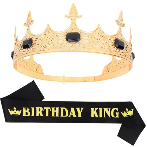 CURASA Couronne d'anniversaire pour homme - Couronne d'anniversaire dorée pour homme - Noir - Couronne royale - Cadeau d'anniversaire pour homme - Accessoires de décoration d'anniversaire pour homme -
