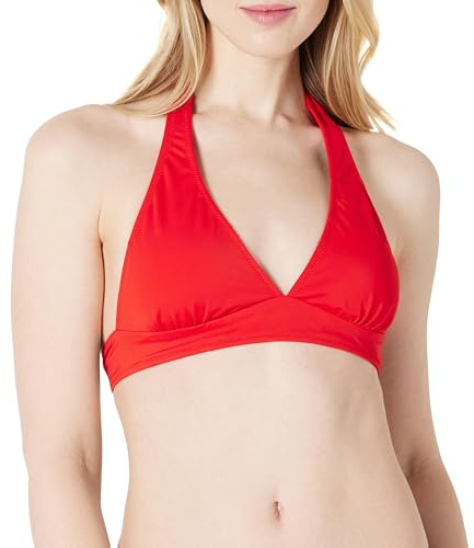 Amazon Essentials Costume da bagno bikini con allacciatura al collo e supporto leggero (disponibile per taglie forti) Donna, Rosso Papavero Brillante, 44
