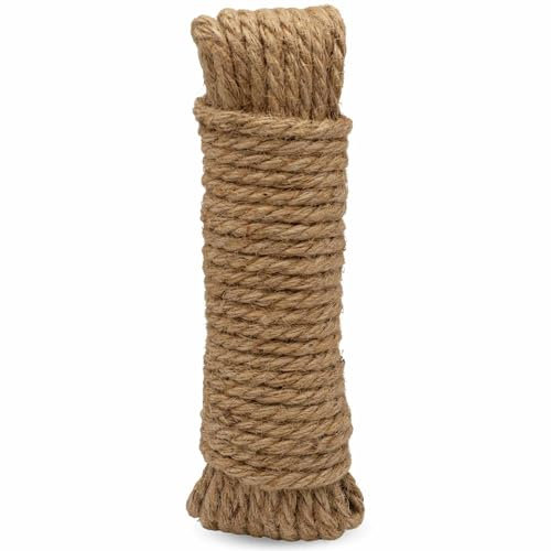 TECHZOCO Cuerda de cáñamo Natural, Rollo de Cordel Yute, Cordel cañamo, Cuerda para Bricolaje, Decoración de Muebles, Envoltura, Jardinería, Confección, Artesanía, 20 Metros de Largo x 4 mm de Grosor