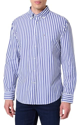 Tommy Hilfiger Men’s Flex Poplin Bold Stripe Shirt with Chest Pocket, Multicolor (Wedge Blue/Stripe), M