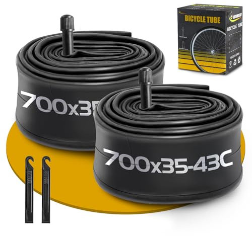 2 Pack 700 x 35-43C Road Bike Tubes, Bicycle Tube Compatible with 700 x 35C/36C/37C/38C/39C/40C/41C/42C/43C Bike Tire, Butyl Rubber Inner Tube with 2 Tire Levers for Road Bike