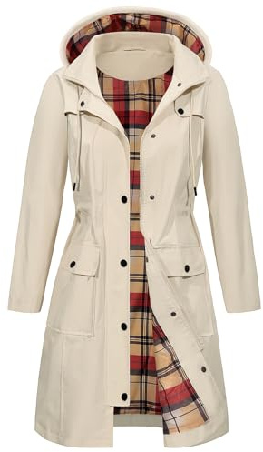 Tuopuda Chubasquero Mujer Impermeable Largo Chaqueta Ligera Parkas Cortaviento con Capucha Cremallera Softshelljakce Primavera Otoño Raincoat Abrigo para Exteriores Cercanías, caqui, XXL