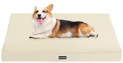 HMTOPE Lit pour chien orthopédique, Coussin pour chien de 9 cm d'épaisseur pour chiens de taille moyenne, Matelas pour chien détachable et lavable, Base antidérapante, Doublure intérieure imperméable