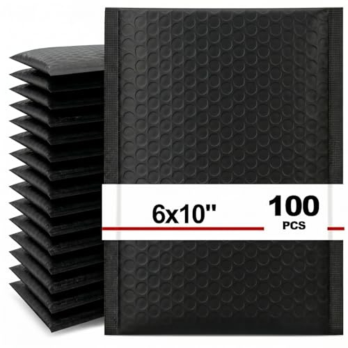 Nicunom 100 Pack Bubble Mailers 6x10In, Usable Size 6x9In Self Seal Padded Envelopes Opaque Poly Wrap Bubble Bags Waterproof Shipping Bags for Small Business Mailing Makeup Jewelry Gifts, Black