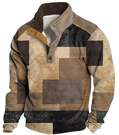 1/4 knapp herrtröja, herr ståkrage tröja, vintage kontrastfärg tröja tröjor, klassisk ledig tröja, mode lös passform pullover sweatshirt utan ficka på hösten