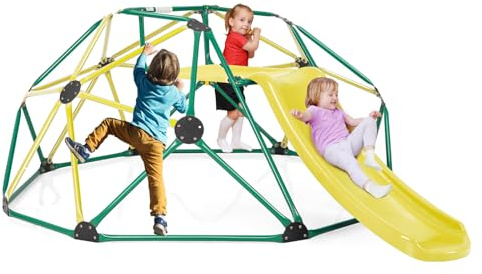GOPLUS Klätterställning, klättertorn med rutschkana, klätterkupol med tygplattform och släta kanter, lekställning för krypande och klättring, utomhus och inomhus, lekplats för barn från 3 år (grön +