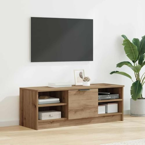 Bucmath TV-skåp Artisan-ek 102 x 35 x 36,5 cm, trämaterial, mediakonsol med fälldörr, 2 hyllor, moderna TV-möbler för vardagsrum, sovrum