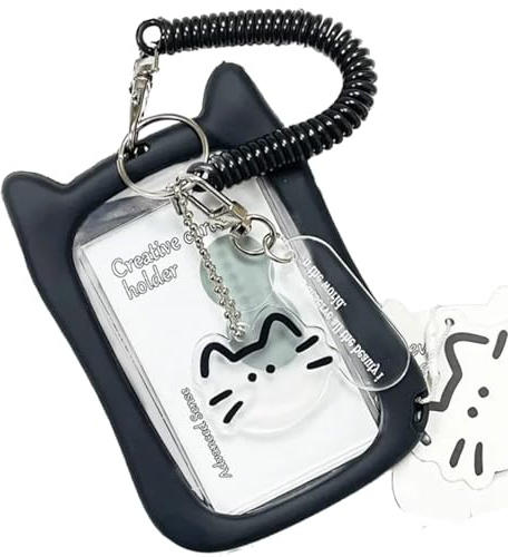 GMBYLBY Jolies housses pour cartes de crédit Étui de protection Porte-cartes photo Chat Ear Bus Protecteur Porte-clés Pendentif Jolie housse de chat Ear Bus Manchon transparent Photo, Noir , Taille