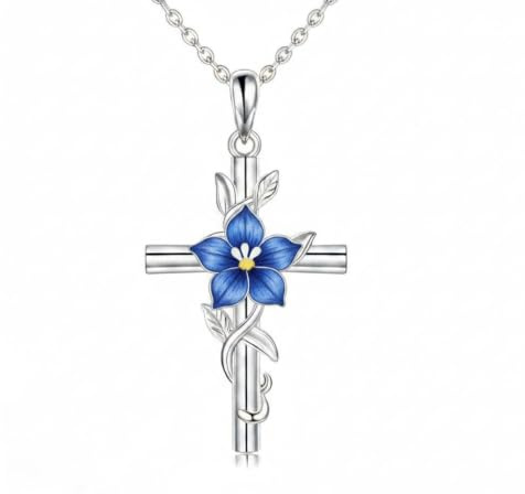 ROMANTICWORK Kors blomma halsband 925 sterlingsilver 12 månader födelseblomma hänge för födelsedag jul damer