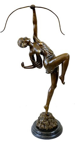 Konst & atmosfär – stor art deco skulptur – XXL Diana med bågfigur – Pierre le Faguays – bronsfigur – antik skulptur – skulpterare – Frankrike