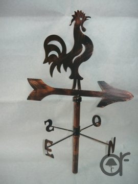 Girouette Galletto grand panneau en fer forgé avec points cardinaux Ramato Moyen