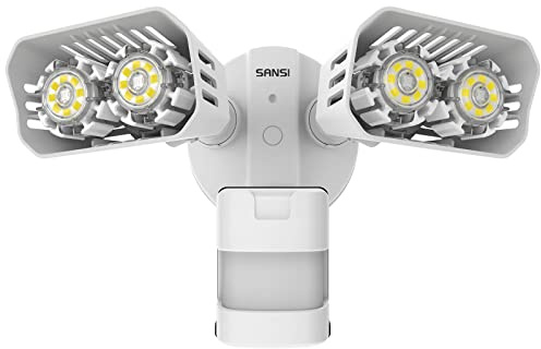 SANSI LED Security Lights, 18W (150Watt Incandescent Equiv.) Motion Sensor Lights, 1800lm 5000K Daylight Waterproof Outdoor Floodlights with Adjustable Dual-Head, White
