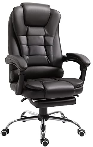 HOMCOM PU Leather Executive Office Chair, High Back Swivel Chair with Retractable Footrest, Adjustable Height, Reclining Function, Brown