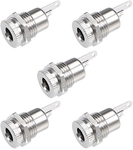 sourcing map 5Pcs Panel Mount DC Connector Power Jack Audio Video Socket Female 5.5mm x 2.5mm Silver Tone