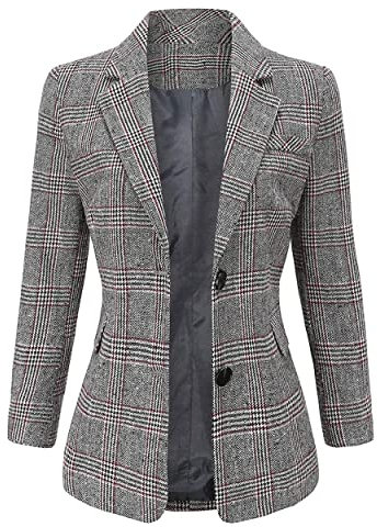 ebossy Blazer 2 Boutons pour Femme Motif Pied-de-Poule - Gris - Large