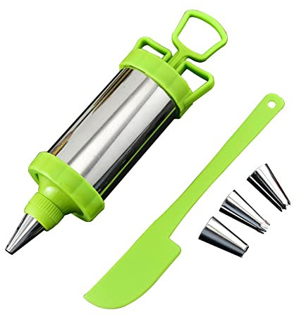 Jeringa para Decorar Boquillas Manga Pistola para Decoración de Tartas y Galletas Jeringa de Adorno para Pastelería con 4 Acero Inoxidable Boquillas para Hacer Utensilios para Decorar Pasteles ,Verde