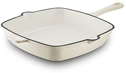 Barbary & Oak BO800256CRM Cast Iron Grill Pan with Durable Enamel Interior, 26cm, Camembert Cream