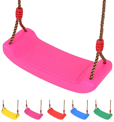 SILVER VALLEY Deluxe Garden Swing Seat for Children Kids with Adjustable Reinforced Ropes Ideal for Swing Sets and Climbing Frames (Pink)