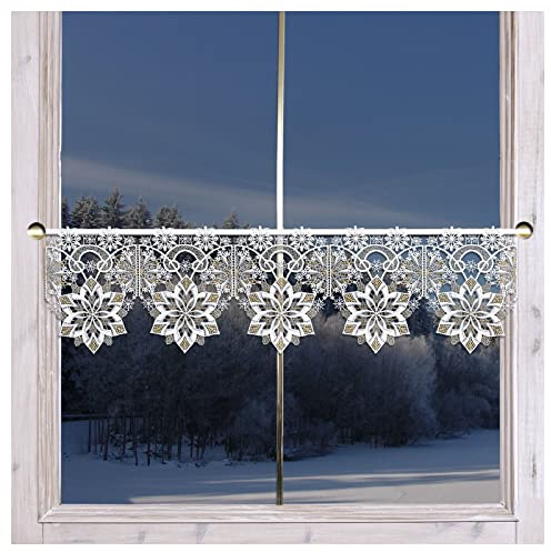 Feenhaus-Scheibengardine Schneeflöckchen-Weißröckchen Plauener Spitze Scheibenhänger Stangendeko 22 x 96 cm