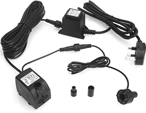 BARST Pompe submersible pour fontaine 12 V AC 450 L/H avec cordon d'alimentation de 10 m et anneau lumineux LED pour aquarium, étang, bain d'oiseaux, aquarium JR-450LV