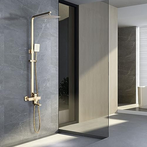 Cesinkin Colonne de Douche avec Mitigeur 3 Modes Ensemble de Douche Réglable en Hauteur Système Murale Douche Encastrable Brossée Doré
