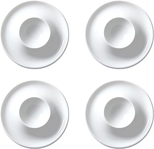 LATRAT Lot de 4 coquetiers en céramique blancs avec plateau - Convient pour la cuisine et la salle à manger (orbiculaire 9 x 9 x 2,5)