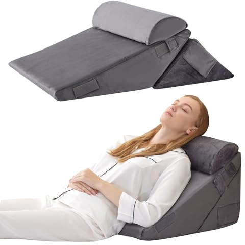 Bedluxe Juego de 3 almohadas ortopédicas de cuña para cama, almohada de cuña de espuma poscirugía para espalda, piernas y rodillas, almohada triangular plegable ajustable de 9 y 12 pulgadas para