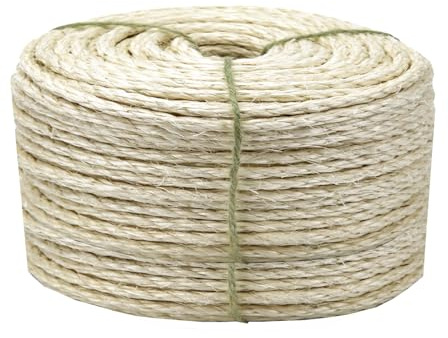 White Sisal Rope 3mm by 164-Feet for Cat Scratching Post Tree Tower Replacement Repair and Replace, DIY Hemp Twine Rope for Kittens Shelves Furniture Window Bed Perch House Climbing, 3mm by 50m
