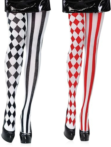 2 Pares de Medias de Circo a Rayas por Encima de la Rodilla, Medias de Payaso (Blanco y Negro, Rojo y Blanco)