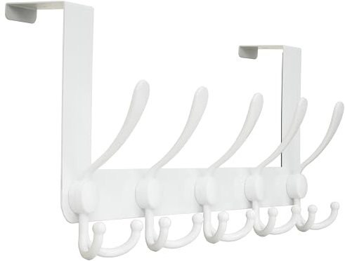 HONSKY Over Door Hook-Stylish,5 Triple Hooks Sturdy Over Door Hanger,Metal Durable Door Towel Rack for Hanging Coat,Clothes,Jacket,White