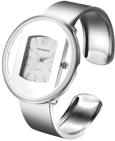 OIDEA Reloj Pulsera Redondo Mujer: Relojes de Cuarzo Analógicos Apertura Regulable Plata para Señora Correa de Aleación Escala de Barra - para Ocio Negocios Regalos
