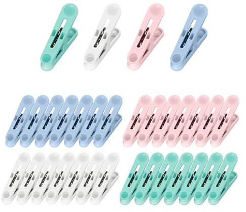 Tixhumiy 32Pcs Colored Clothes Pins Plastic Clothes Pins Laundry Clips,Package Clips