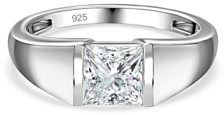 TJC Moissanite Solitaire Ring for Women in Platinum Plated 925 Sterling Silver Size P Metal Wt. 2.7 Grams