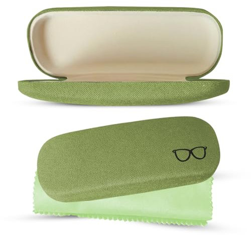Hard Shell Glasses Case for Men and Women: Spectacles and Sunglasses Protection with Large Cloth - Black, Blue, Green, Grey, Lilac, Pink, Red