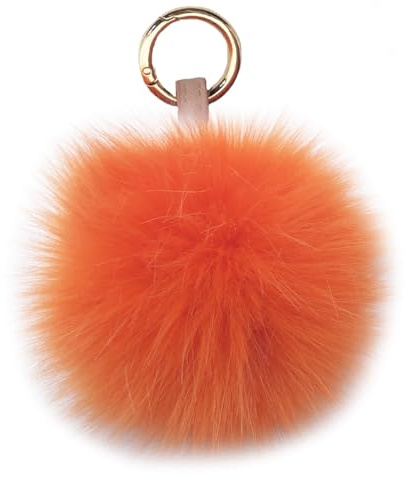 Xsclpomddy Pom Pom Schlüsselbund künstliche weiche Fuchspelz Taschenanhänger Ball Schlüsselanhänger für Handtasche Dekoration,orange