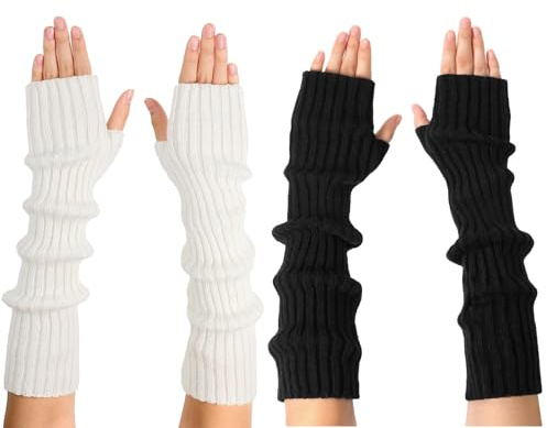 TELAIN Lot de 2 paires de chauffe-bras gants longs sans doigts manchons extensibles tendance pour femmes