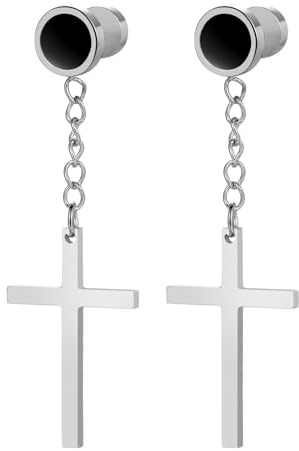 OIDEA Pendiente Colgantes Cruz Hombre: Pendientes Magnéticos No-Punch para Caballero Acero Inoxidable Hipoalergénico Antialérgico Plata Pequeño - Para Uso Diario Regalo