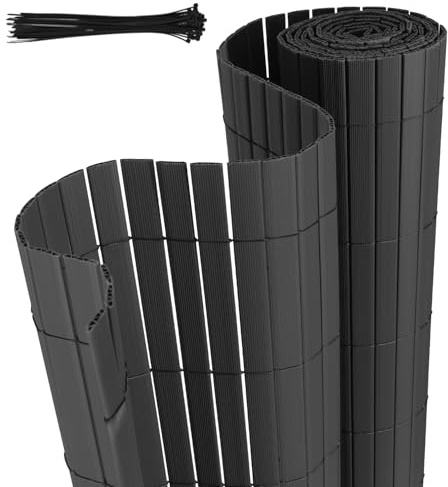 Jaxguom Tappetino frangivista in PVC, 80 x 400 cm, con fascette, lamelle rinforzate, protezione dal vento per balcone, giardino e terrazza, colore: antracite