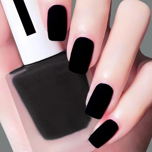 Pure Black Matte Nail Polish - Quick-Drying and Long-Lasting Gel Varnish for DIY Manicures at Home, No UV Cure Needed - 13ml Size
