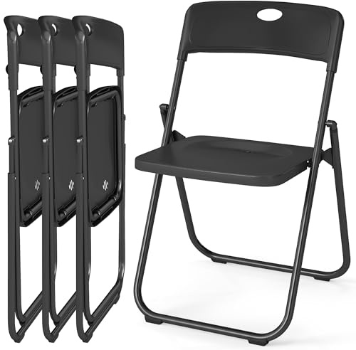 Asdsed Set 4 Sedie Pieghevoli Salvaspazio in Plastica e Metallo, Sedie da Giardino Richiudibili Resistenti Fino a 158 kg, Comode e Leggere per Interni ed Esterni, Campeggio,Nero