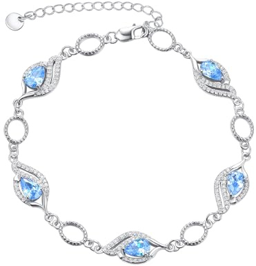 PRAYMOS März Birthstone Armbänder für Frauen Mom Mutter Großmutter Sterling Silber Frauen Armbänder Birne Form Armband Birthstone Schmuck Geschenke