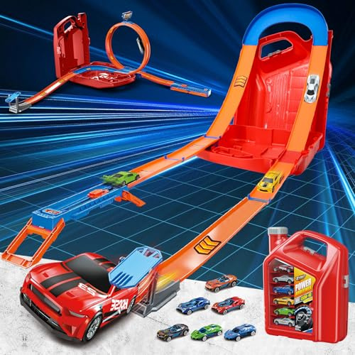 Set di Piste per Auto da Corsa per Bambini dai 3 Anni in su, Pista da Corsa 2 in 1 con 6 Macchinine, Regalo per Bambini e Bambine per Compleanni, Natale